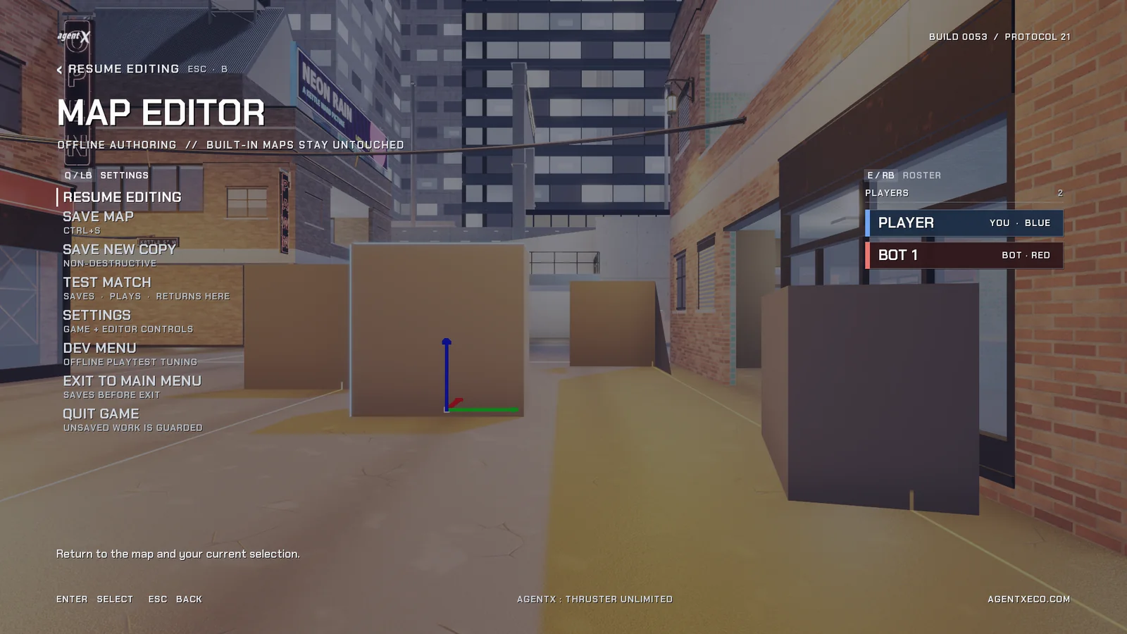 The Map Editor menu with TEST MATCH