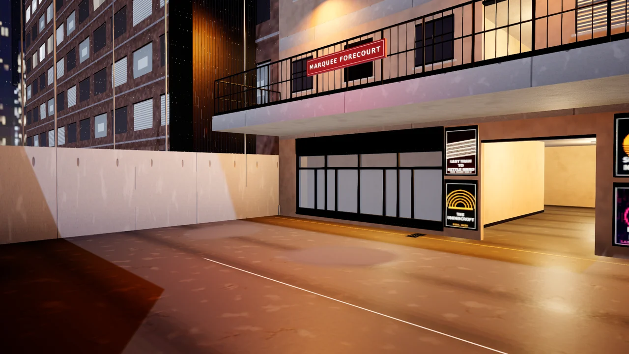 Red flag room, the Marquee forecourt